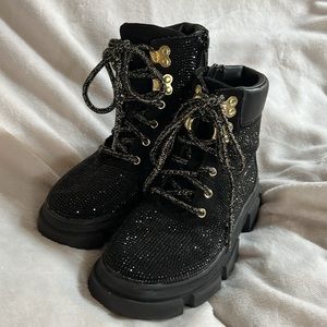 Girls black and sparkled combat boots
